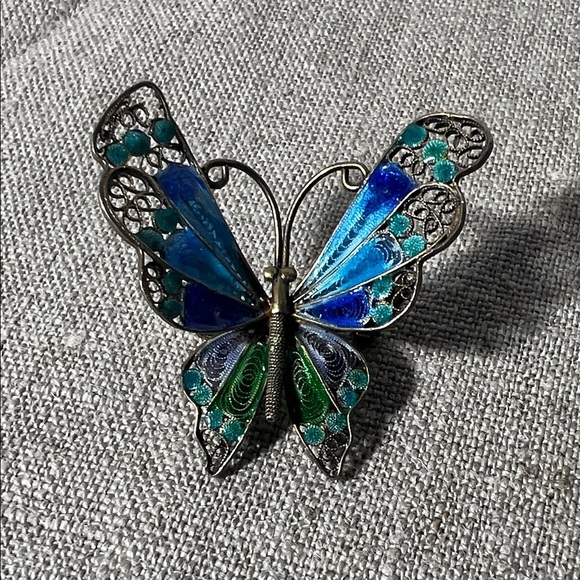 Jewelry - Colorful Butterfly Enamel Brooch Vintage signed 800 Sterling Silver. WA491